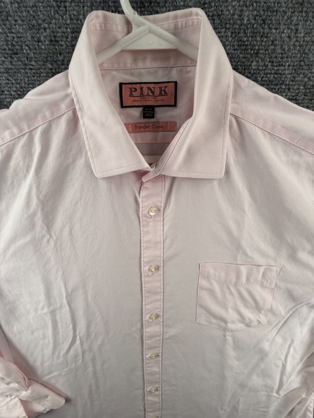Thomas Pink Traveller 17 35 Classic Pink Pocket Long Sleeve Button Up Solid Mens
